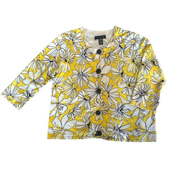 Cable & Gauge Vintage Silk Yellow Floral Cardigan Sweater Large - Picture 1 of 8